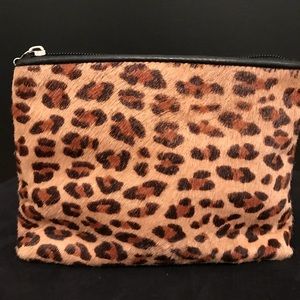 Leopard printed vegan cowhide clutch